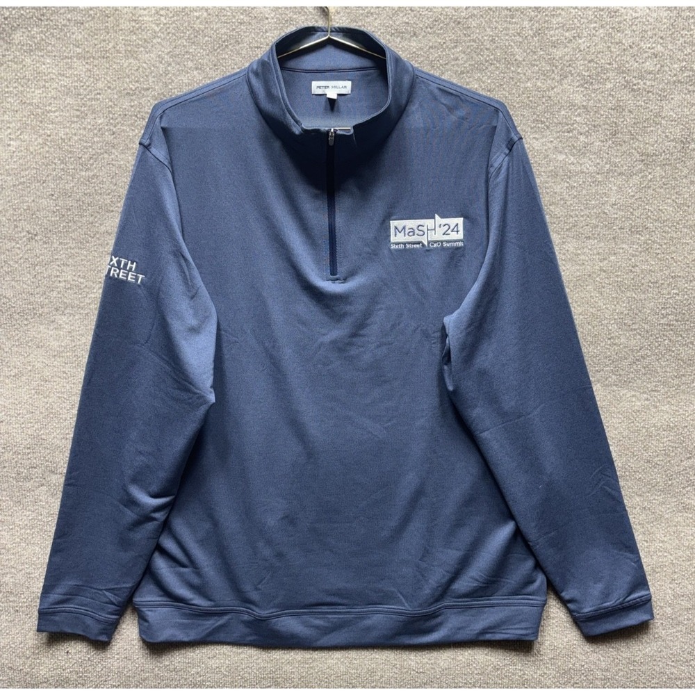 PETER MILLAR Blue Perth Melange Performance Quarter-Zip Mens 2XL Mock‎ Neck NWOT